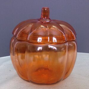 Anchor Hocking Orange Glass Pumpkin Candy Dish with Lid Halloween Fall